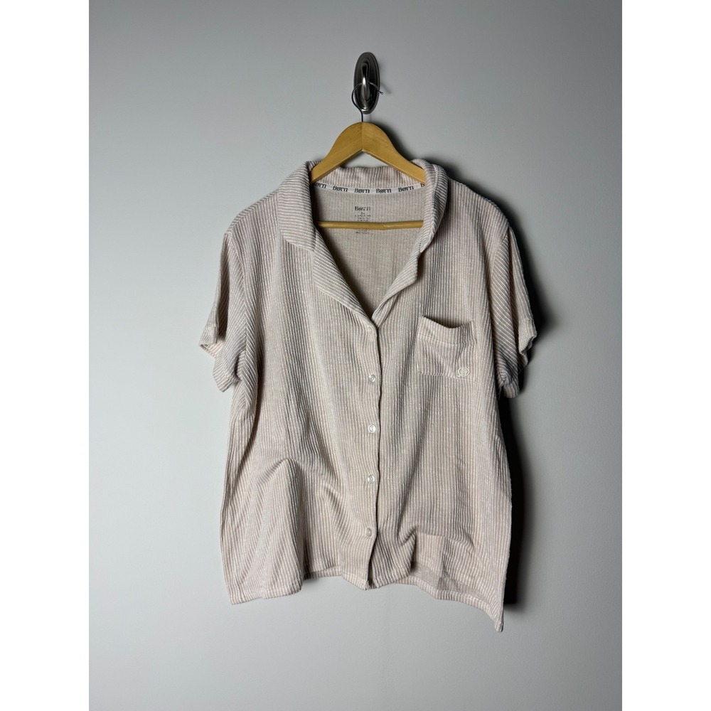 Born Short Sleeve Button‎ Up Womens M Beige Knitted Comfortable Casual
